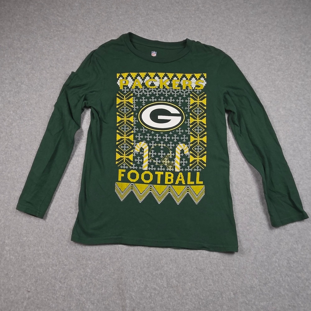 NFL Green Bay Packers Football Youth Medium 10/12 Long Sleeve Graphic Tee Green